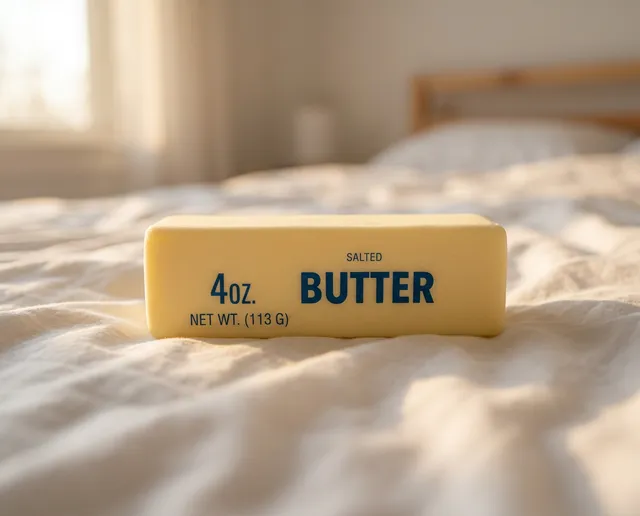 Mantequita sobre una cama con luz natural